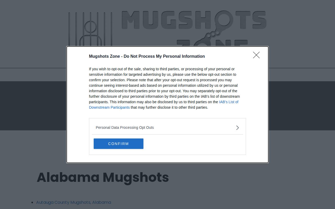 Mugshots.zone page checked for an Edmonson County section